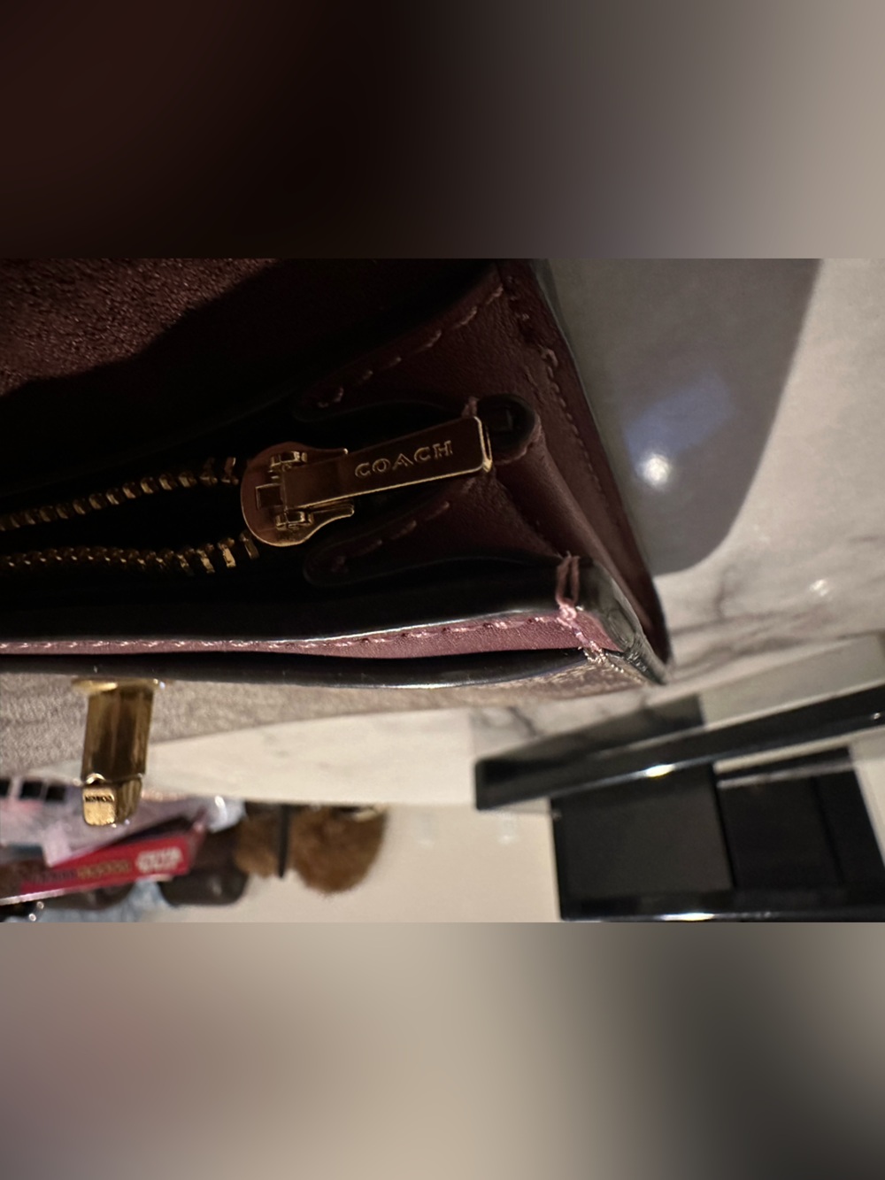 Coach Brown Signature Monogram Clutch with Burgundy Trim - Picture 9 of 16